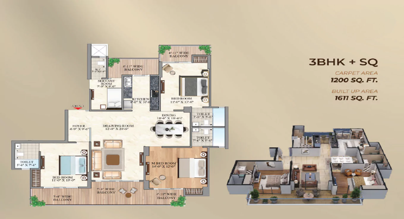 3 BHK Floor Plan